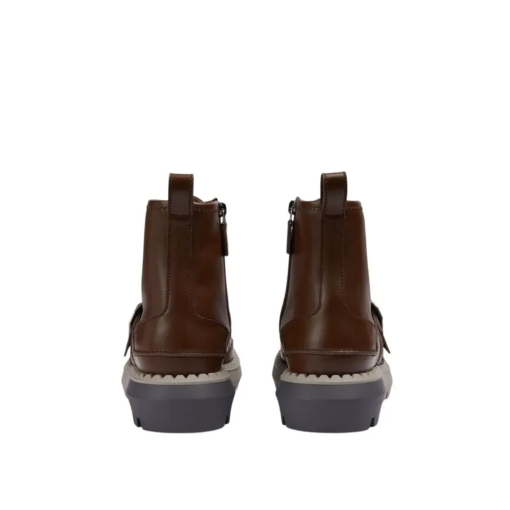 NIB Gucci GG Lace-Up Boots 9 US 9.5 Brown Leather Yellow Insert Side Zip $1600 - Picture 3 of 16